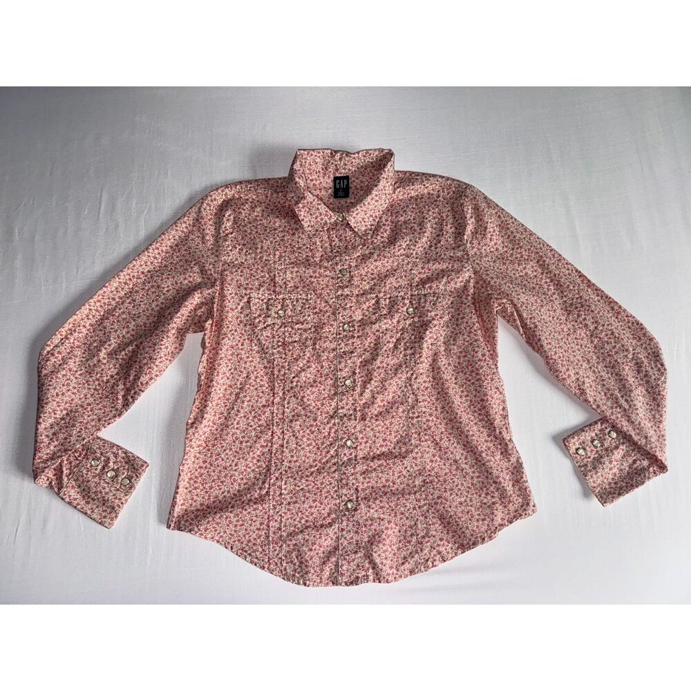 Gap Pink Floral Button-Up | Cottagecore Romantic Blouse | Size L